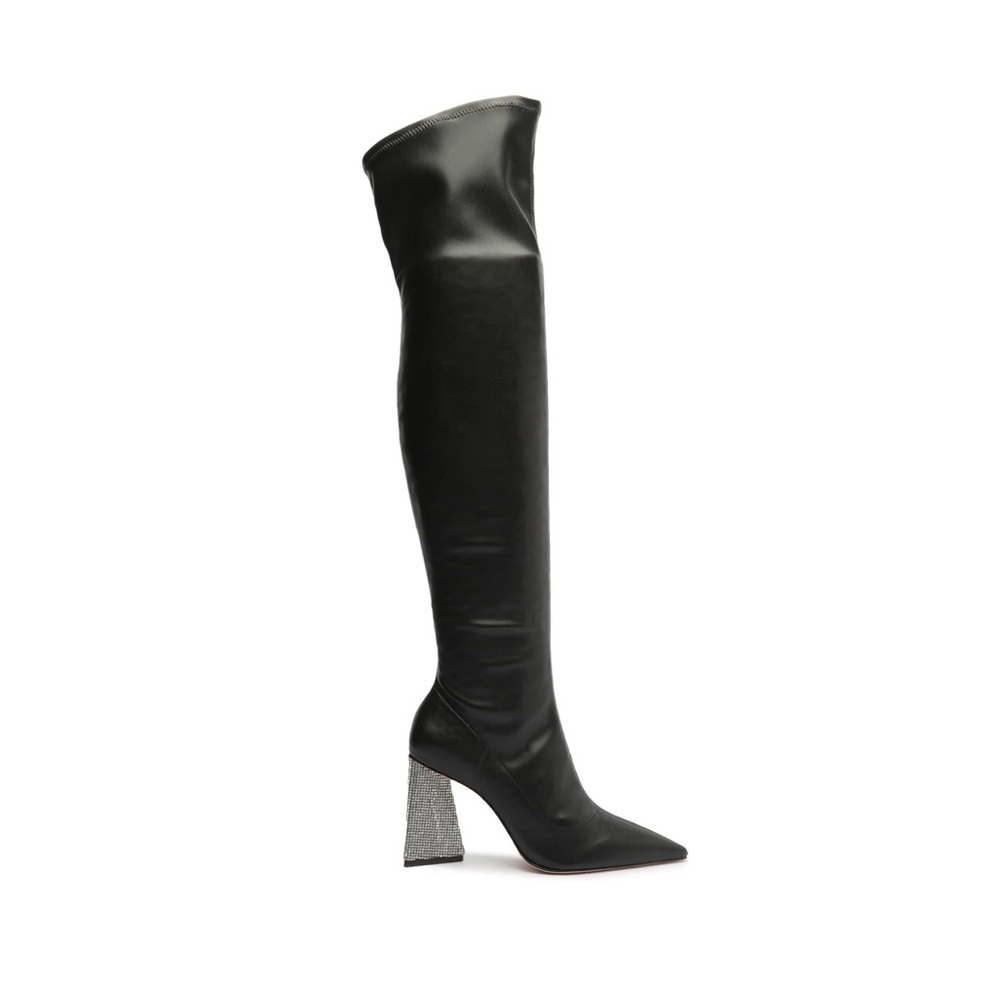 Schutz Black Over-the-Knee Boots with Silver Rhinestone Heel Size 8.5 NWT